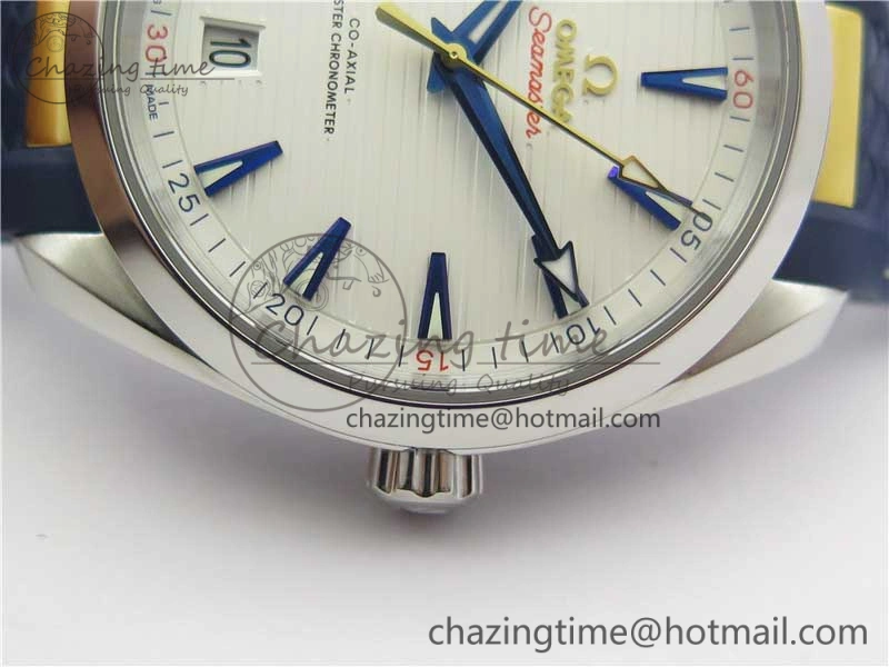 Aqua Terra 150M Master Chronometers VSF 1:1 Best Edition White Dial Gold Hand on Blue Rubber Strap A8900 Super Clone