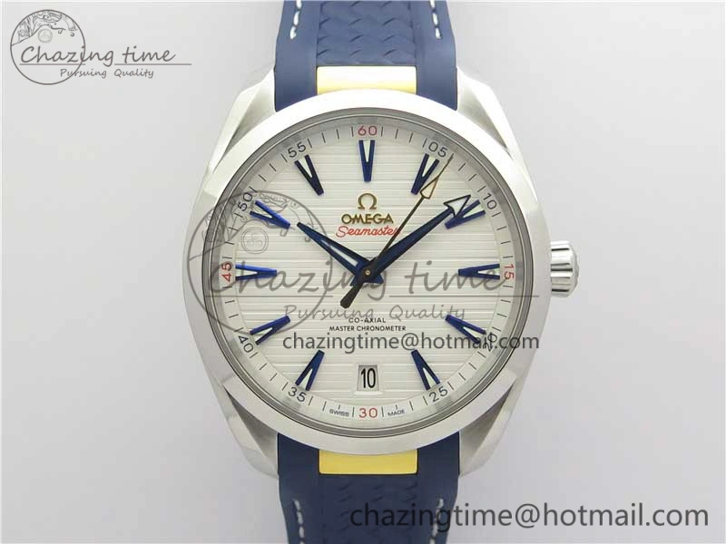 Aqua Terra 150M Master Chronometers VSF 1:1 Best Edition White Dial Gold Hand on Blue Rubber Strap A8900 Super Clone