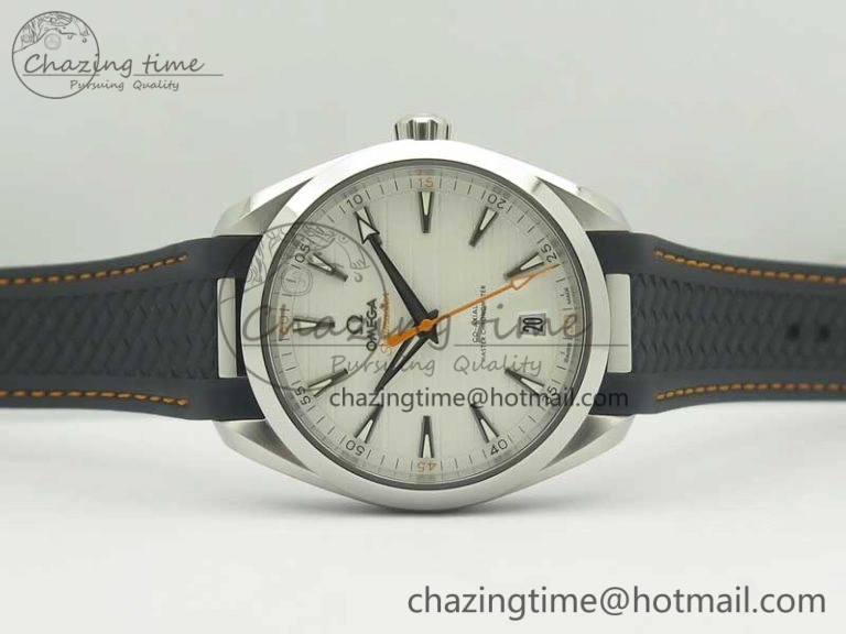 Aqua Terra 150M Master Chronometers VSF 1:1 Best Edition White Dial Orange Hand on Black Rubber Strap A8900 Super Clone