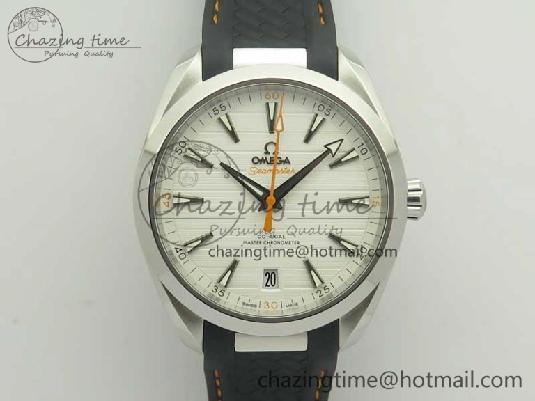 Aqua Terra 150M Master Chronometers VSF 1:1 Best Edition White Dial Orange Hand on Black Rubber Strap A8900 Super Clone