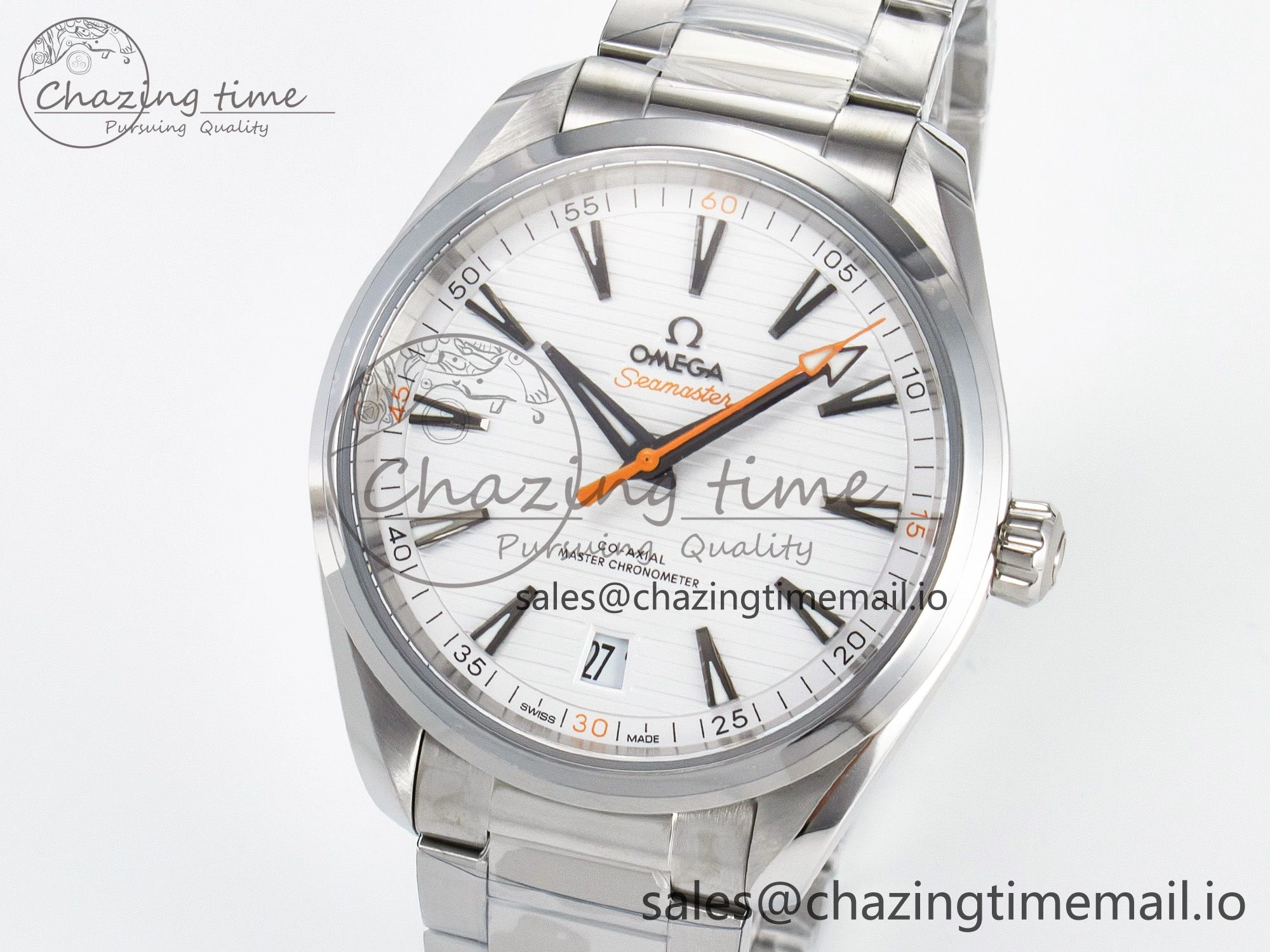 Aqua Terra 150M Master Chronometers VSF 1:1 Best Edition White Dial Orange Hand on SS Bracelet A8900 Super Clone