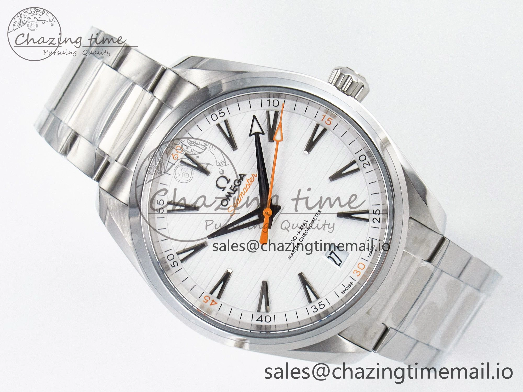 Aqua Terra 150M Master Chronometers VSF 1:1 Best Edition White Dial Orange Hand on SS Bracelet A8900 Super Clone