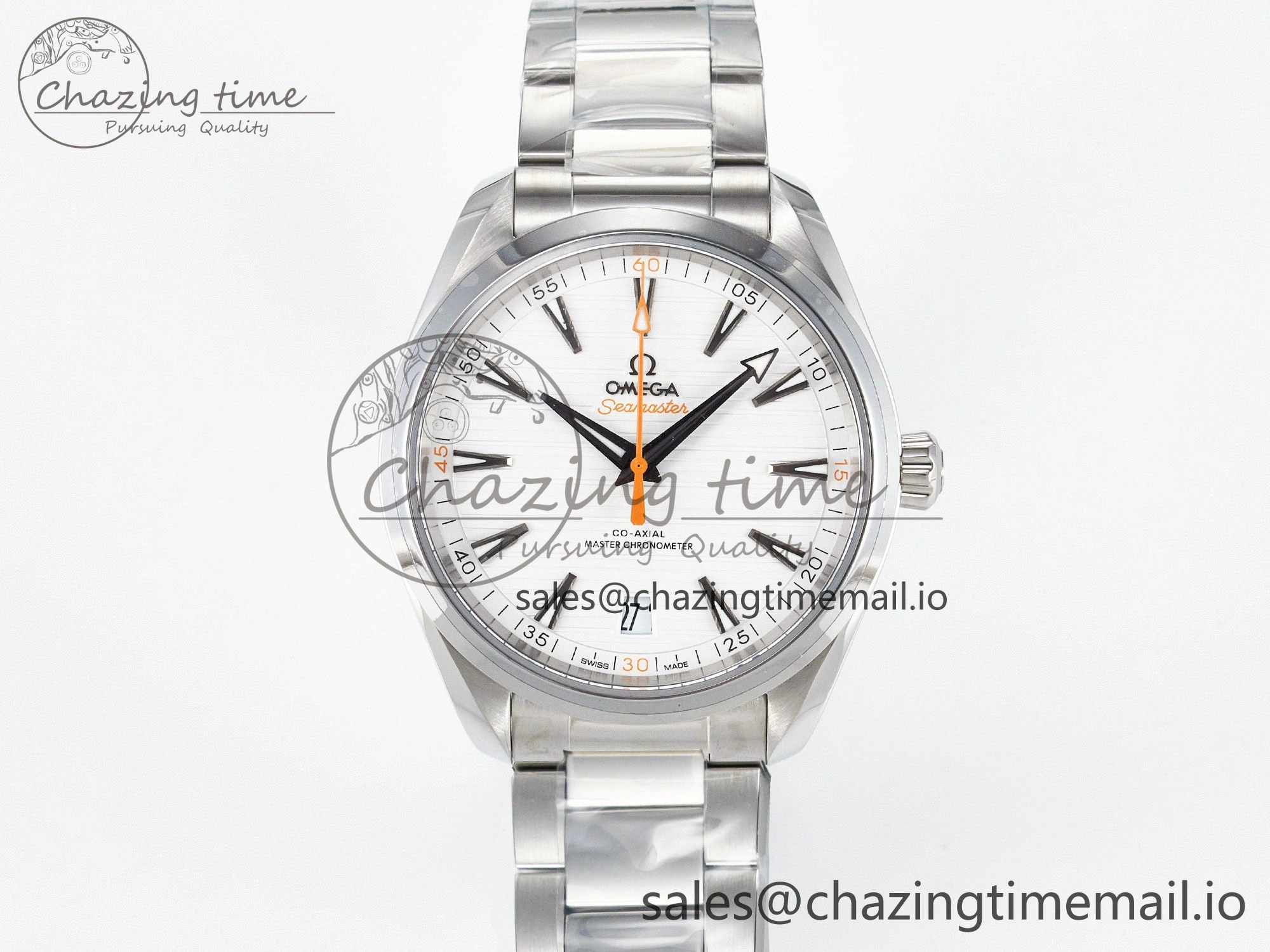 Aqua Terra 150M Master Chronometers VSF 1:1 Best Edition White Dial Orange Hand on SS Bracelet A8900 Super Clone
