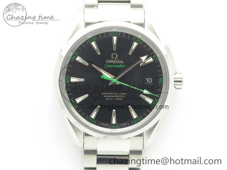 Aqua Terra 150M SS VSF 1:1 Best Edition Black Textured Dial Green Hand on SS Bracelet A8500 Super Clone