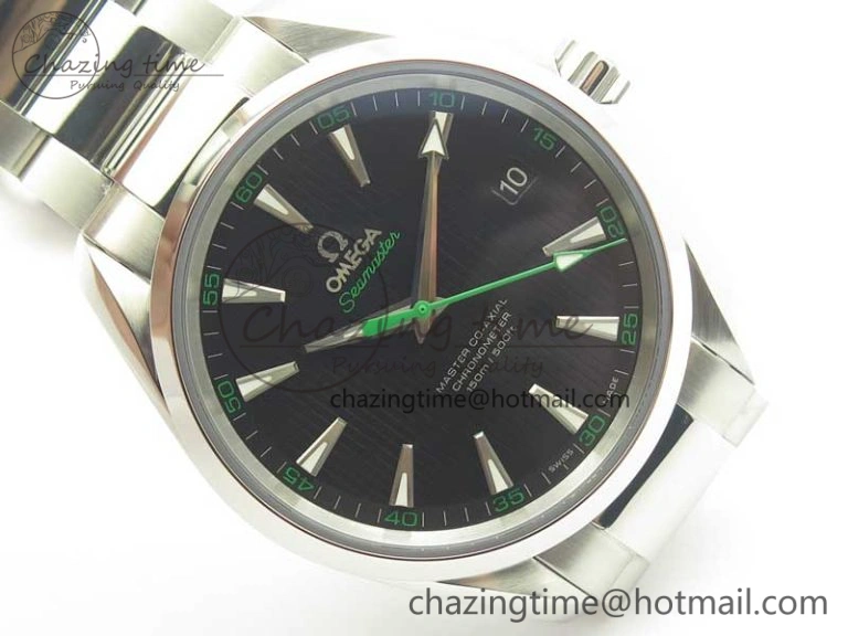 Aqua Terra 150M SS VSF 1:1 Best Edition Black Textured Dial Green Hand on SS Bracelet A8500 Super Clone