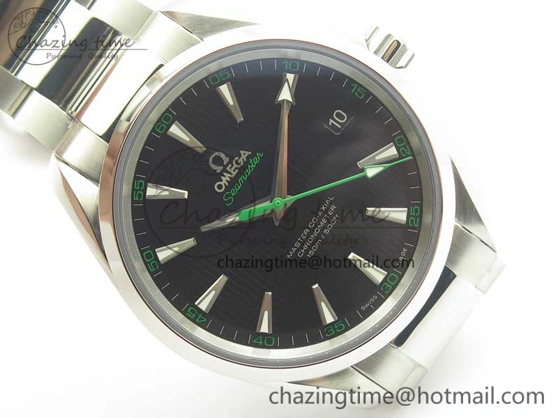 Aqua Terra 150M SS VSF 1:1 Best Edition Black Textured Dial Green Hand on SS Bracelet A8500 Super Clone