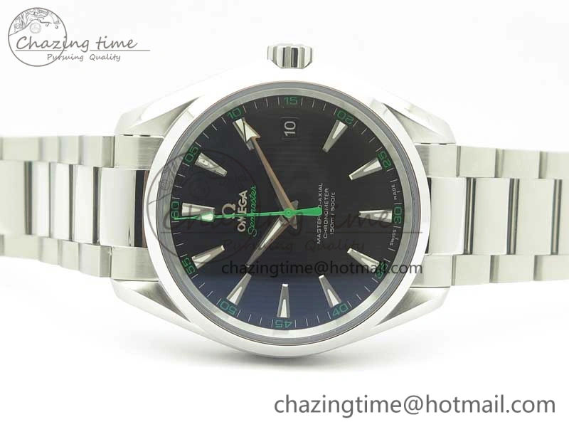 Aqua Terra 150M SS VSF 1:1 Best Edition Black Textured Dial Green Hand on SS Bracelet A8500 Super Clone