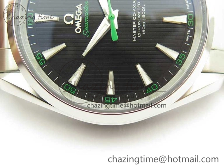 Aqua Terra 150M SS VSF 1:1 Best Edition Black Textured Dial Green Hand on SS Bracelet A8500 Super Clone