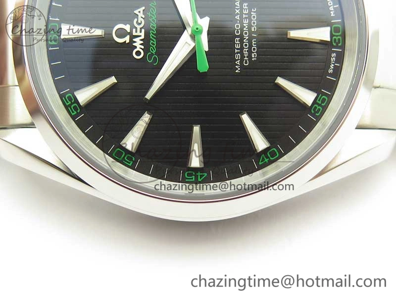Aqua Terra 150M SS VSF 1:1 Best Edition Black Textured Dial Green Hand on SS Bracelet A8500 Super Clone