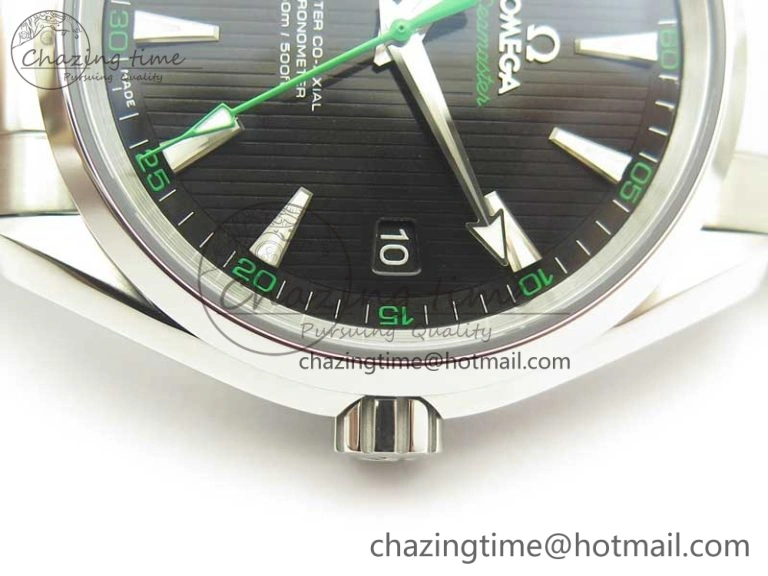 Aqua Terra 150M SS VSF 1:1 Best Edition Black Textured Dial Green Hand on SS Bracelet A8500 Super Clone