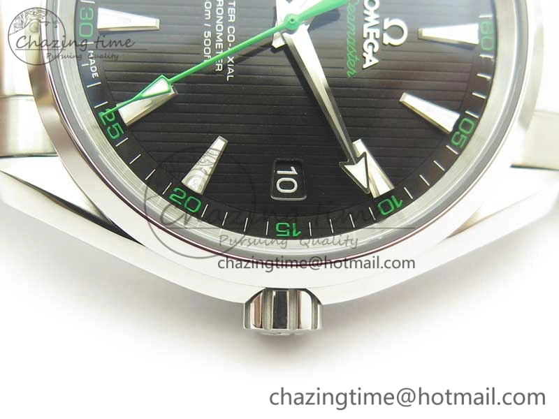 Aqua Terra 150M SS VSF 1:1 Best Edition Black Textured Dial Green Hand on SS Bracelet A8500 Super Clone