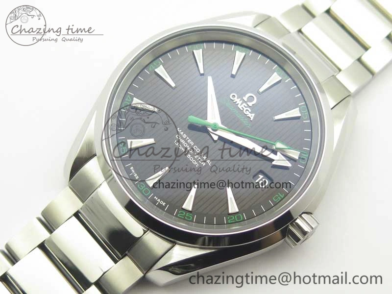 Aqua Terra 150M SS VSF 1:1 Best Edition Black Textured Dial Green Hand on SS Bracelet A8500 Super Clone