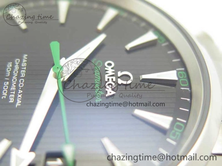 Aqua Terra 150M SS VSF 1:1 Best Edition Black Textured Dial Green Hand on SS Bracelet A8500 Super Clone