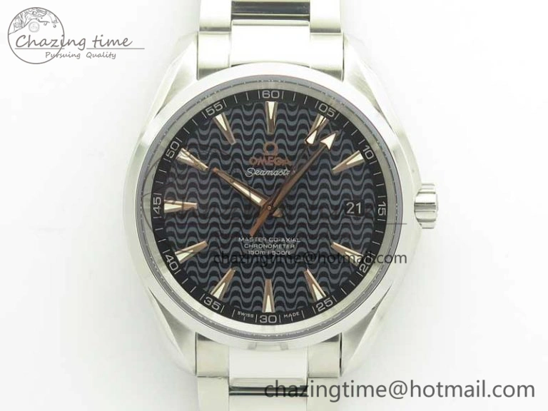 Aqua Terra 150M SS VSF 1:1 Best Edition Black Wave Textured Dial RG Hand on SS Bracelet A8500 Super Clone