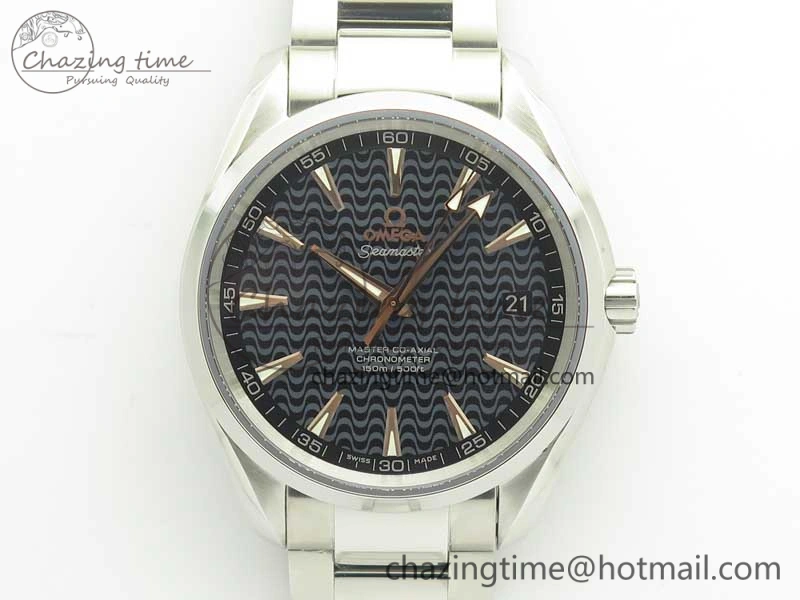 Aqua Terra 150M SS VSF 1:1 Best Edition Black Wave Textured Dial RG Hand on SS Bracelet A8500 Super Clone