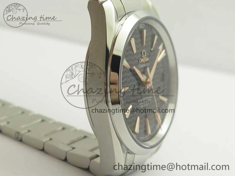 Aqua Terra 150M SS VSF 1:1 Best Edition Black Wave Textured Dial RG Hand on SS Bracelet A8500 Super Clone