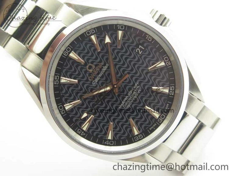 Aqua Terra 150M SS VSF 1:1 Best Edition Black Wave Textured Dial RG Hand on SS Bracelet A8500 Super Clone