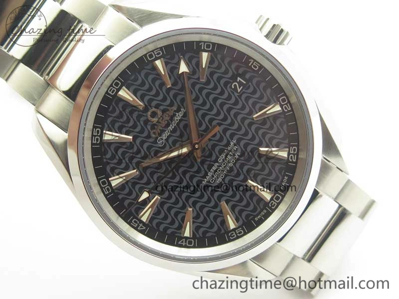 Aqua Terra 150M SS VSF 1:1 Best Edition Black Wave Textured Dial RG Hand on SS Bracelet A8500 Super Clone