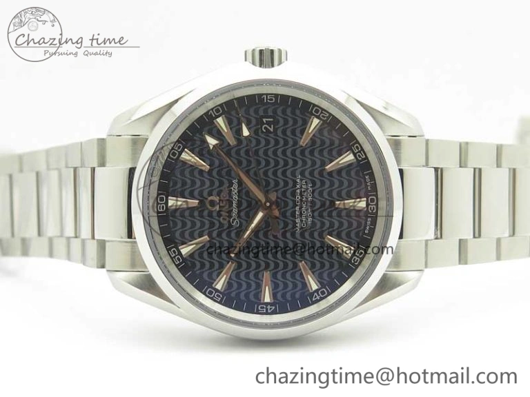 Aqua Terra 150M SS VSF 1:1 Best Edition Black Wave Textured Dial RG Hand on SS Bracelet A8500 Super Clone