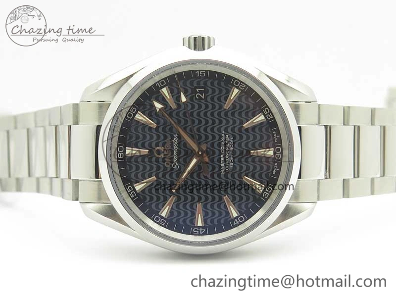 Aqua Terra 150M SS VSF 1:1 Best Edition Black Wave Textured Dial RG Hand on SS Bracelet A8500 Super Clone