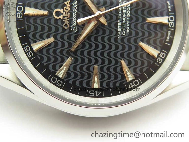 Aqua Terra 150M SS VSF 1:1 Best Edition Black Wave Textured Dial RG Hand on SS Bracelet A8500 Super Clone