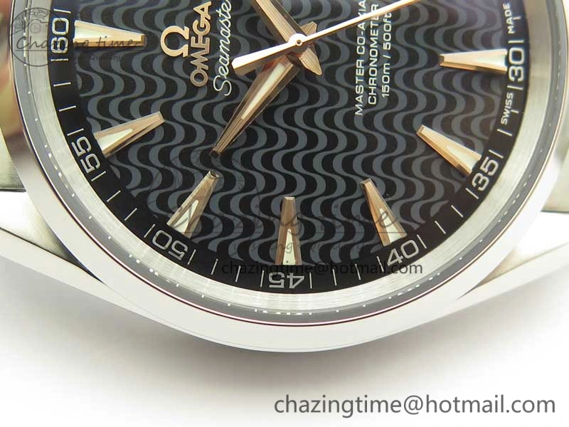Aqua Terra 150M SS VSF 1:1 Best Edition Black Wave Textured Dial RG Hand on SS Bracelet A8500 Super Clone