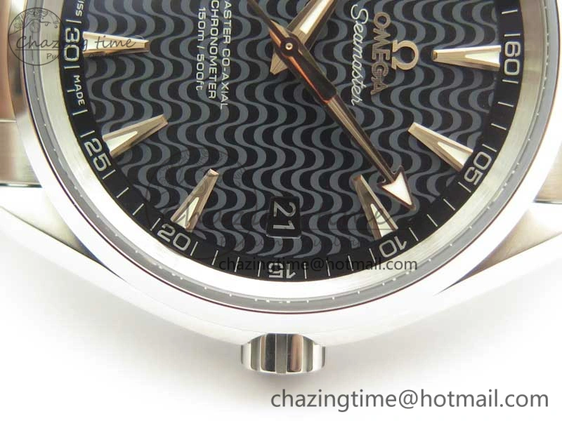 Aqua Terra 150M SS VSF 1:1 Best Edition Black Wave Textured Dial RG Hand on SS Bracelet A8500 Super Clone