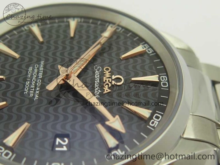 Aqua Terra 150M SS VSF 1:1 Best Edition Black Wave Textured Dial RG Hand on SS Bracelet A8500 Super Clone
