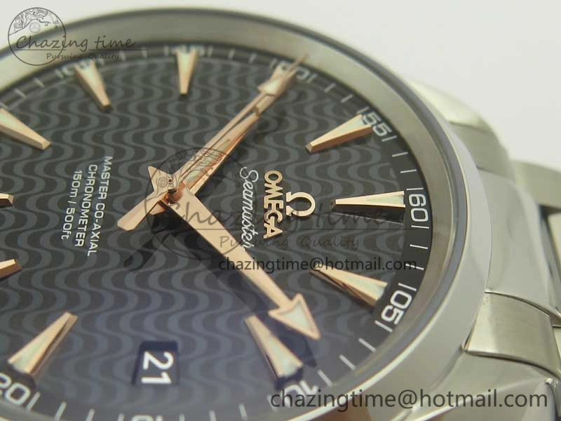 Aqua Terra 150M SS VSF 1:1 Best Edition Black Wave Textured Dial RG Hand on SS Bracelet A8500 Super Clone