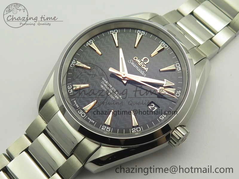 Aqua Terra 150M SS VSF 1:1 Best Edition Black Wave Textured Dial RG Hand on SS Bracelet A8500 Super Clone