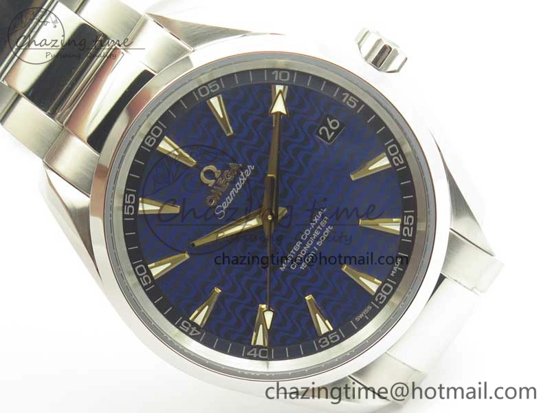Aqua Terra 150M SS VSF 1:1 Best Edition Blue Wave Textured Dial YG Hand on SS Bracelet A8500 Super Clone