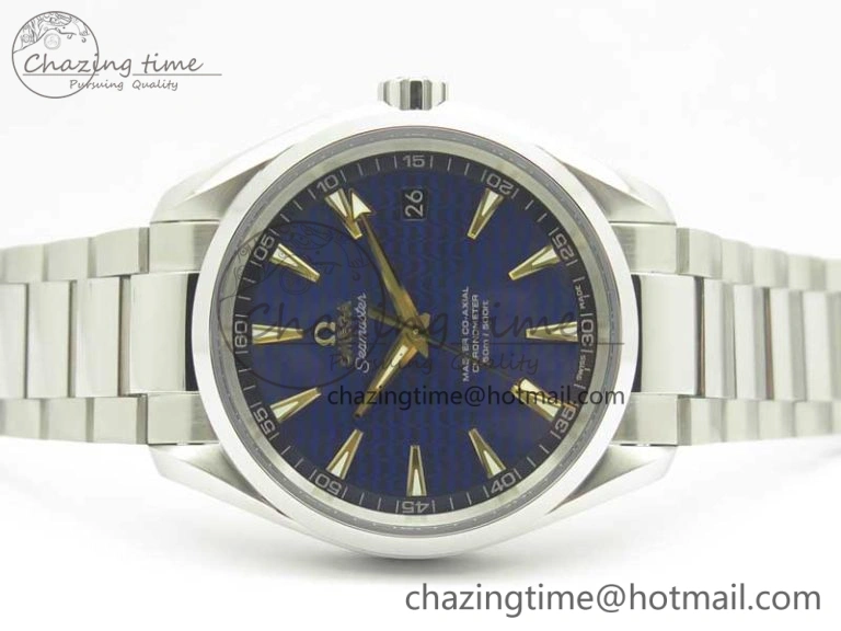Aqua Terra 150M SS VSF 1:1 Best Edition Blue Wave Textured Dial YG Hand on SS Bracelet A8500 Super Clone
