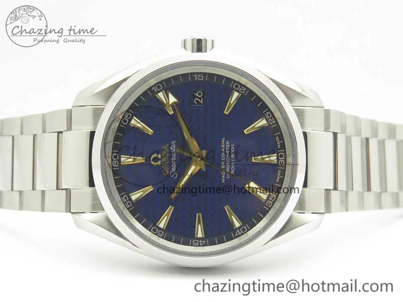 Aqua Terra 150M SS VSF 1:1 Best Edition Blue Wave Textured Dial YG Hand on SS Bracelet A8500 Super Clone