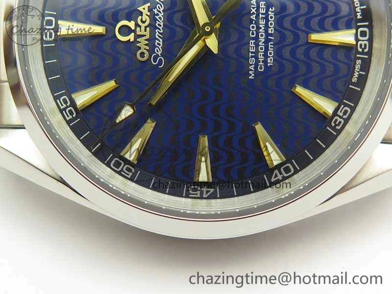 Aqua Terra 150M SS VSF 1:1 Best Edition Blue Wave Textured Dial YG Hand on SS Bracelet A8500 Super Clone