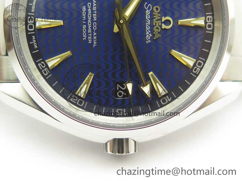 Aqua Terra 150M SS VSF 1:1 Best Edition Blue Wave Textured Dial YG Hand on SS Bracelet A8500 Super Clone