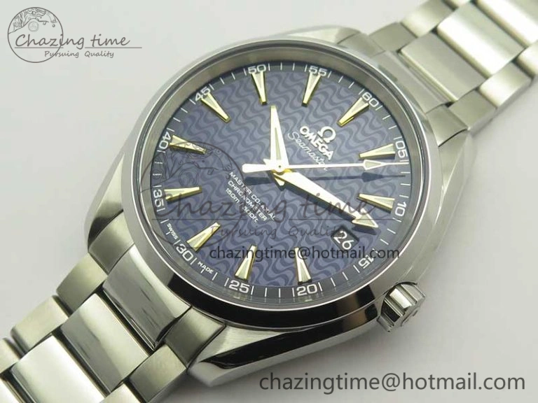 Aqua Terra 150M SS VSF 1:1 Best Edition Blue Wave Textured Dial YG Hand on SS Bracelet A8500 Super Clone