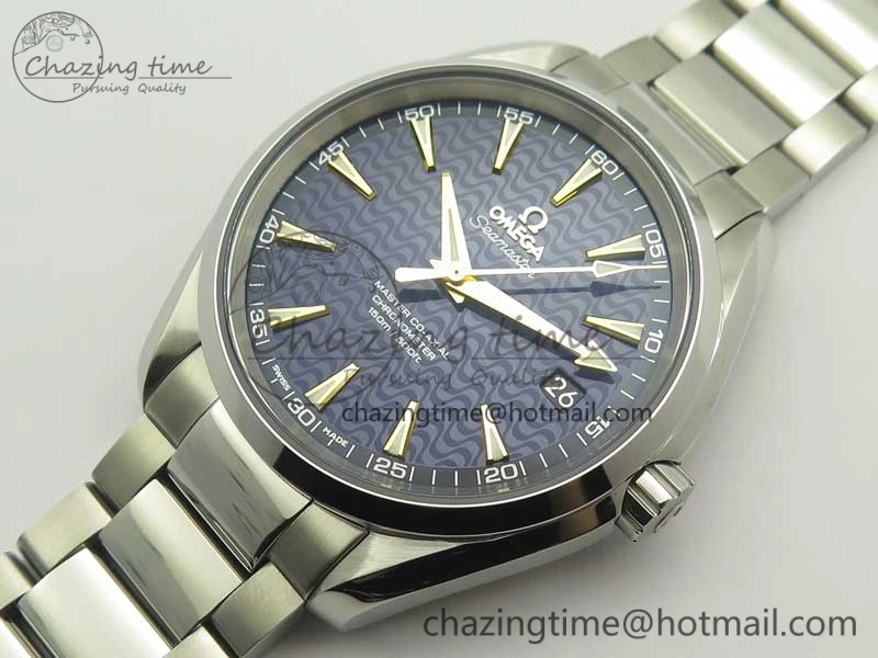 Aqua Terra 150M SS VSF 1:1 Best Edition Blue Wave Textured Dial YG Hand on SS Bracelet A8500 Super Clone