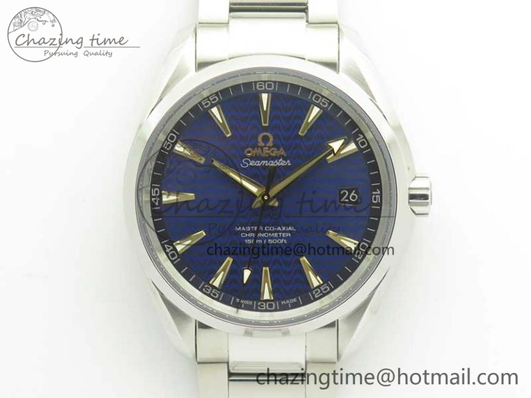 Aqua Terra 150M SS VSF 1:1 Best Edition Blue Wave Textured Dial YG Hand on SS Bracelet A8500 Super Clone