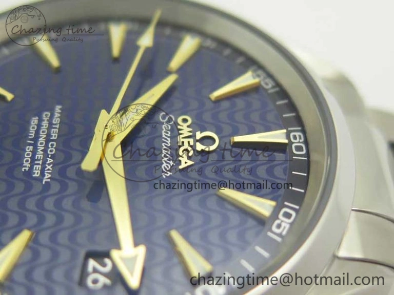 Aqua Terra 150M SS VSF 1:1 Best Edition Blue Wave Textured Dial YG Hand on SS Bracelet A8500 Super Clone