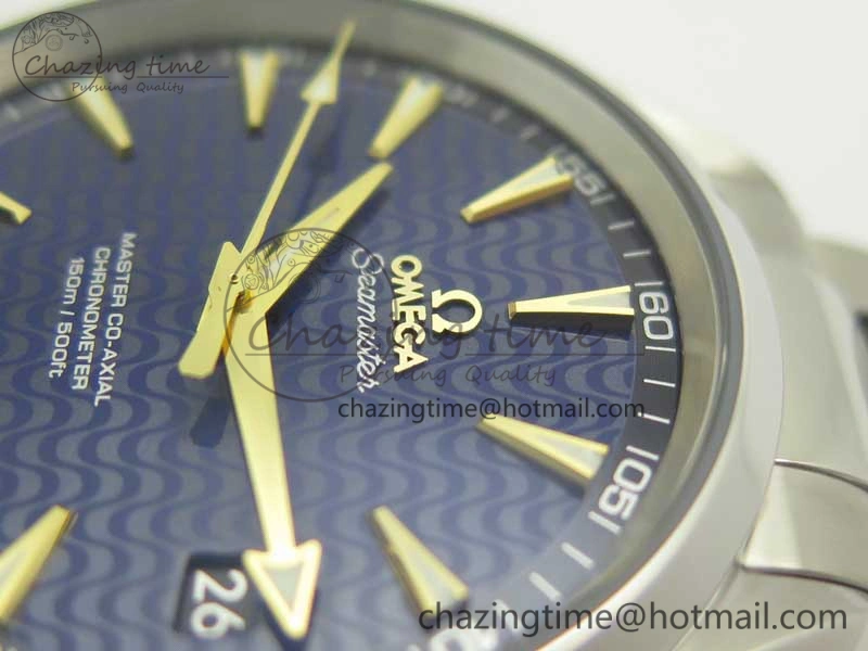 Aqua Terra 150M SS VSF 1:1 Best Edition Blue Wave Textured Dial YG Hand on SS Bracelet A8500 Super Clone