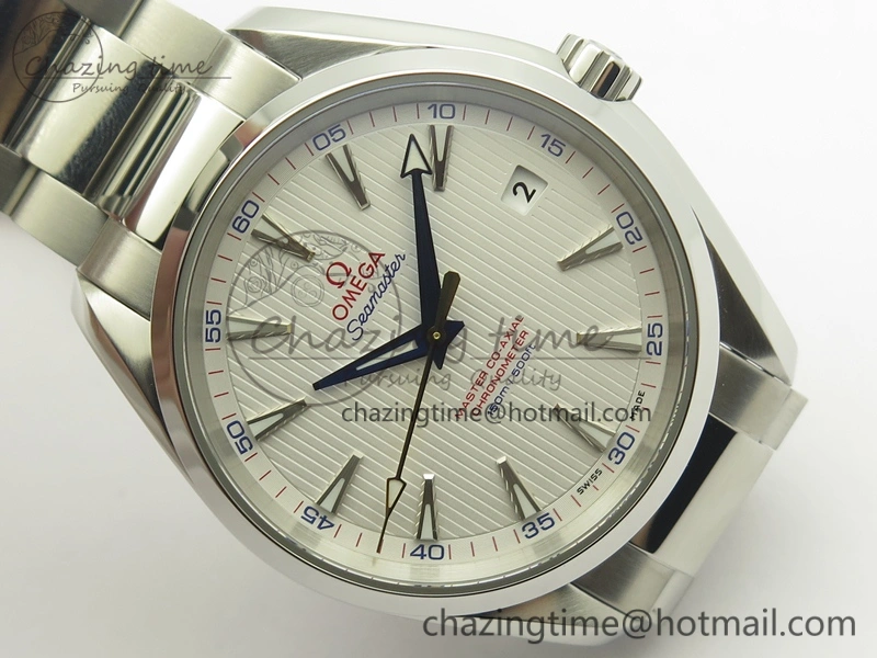 Aqua Terra 150M SS VSF 1:1 Best Edition White Textured Dial Blue Hands On SS Bracelet A8500 Super Clone