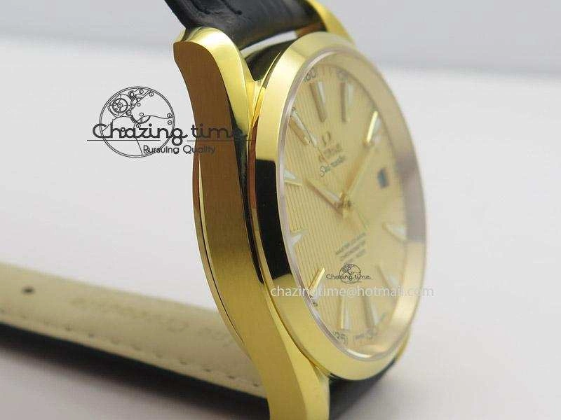 Aqua Terra 150M YG V6F Best Edition YG Textured Dial On Black Leather Strap A8501