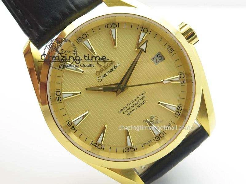 Aqua Terra 150M YG V6F Best Edition YG Textured Dial On Black Leather Strap A8501