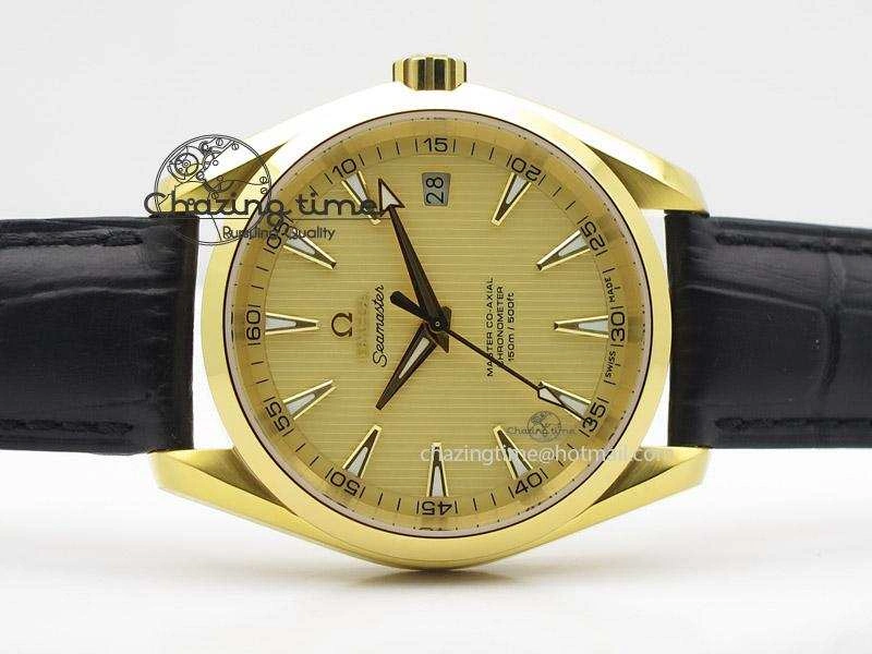 Aqua Terra 150M YG V6F Best Edition YG Textured Dial On Black Leather Strap A8501