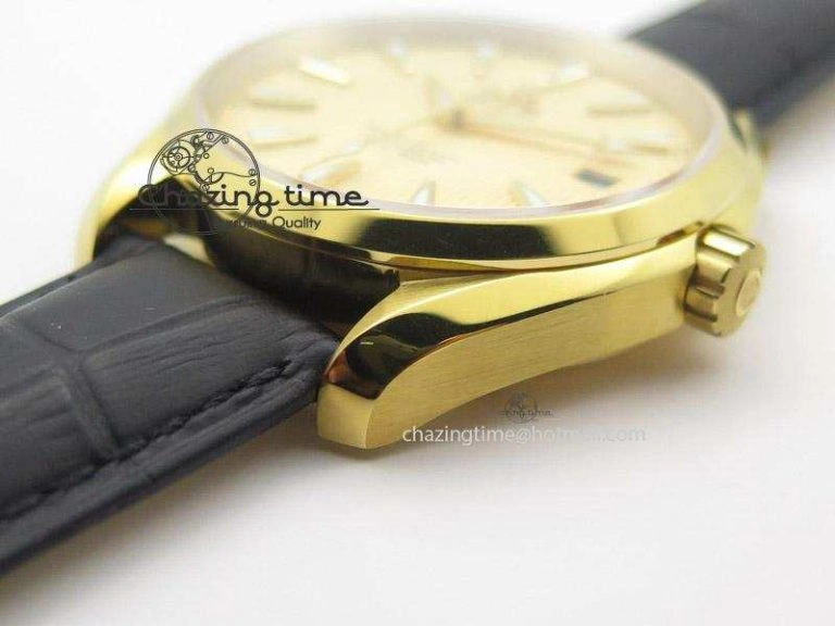Aqua Terra 150M YG V6F Best Edition YG Textured Dial On Black Leather Strap A8501