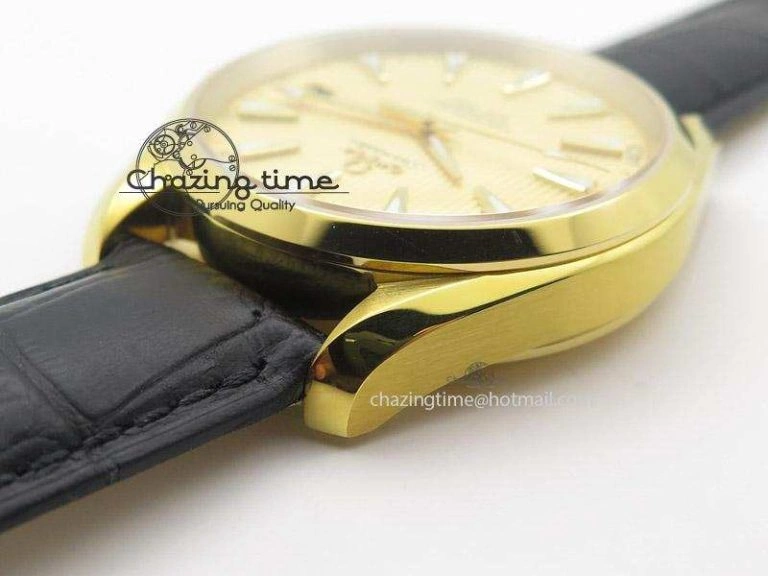 Aqua Terra 150M YG V6F Best Edition YG Textured Dial On Black Leather Strap A8501