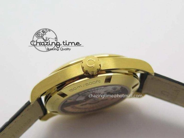 Aqua Terra 150M YG V6F Best Edition YG Textured Dial On Black Leather Strap A8501