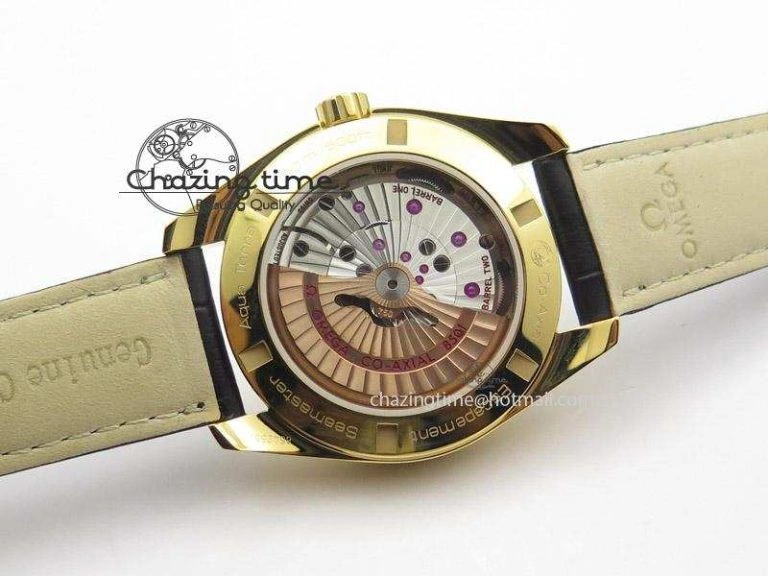 Aqua Terra 150M YG V6F Best Edition YG Textured Dial On Black Leather Strap A8501