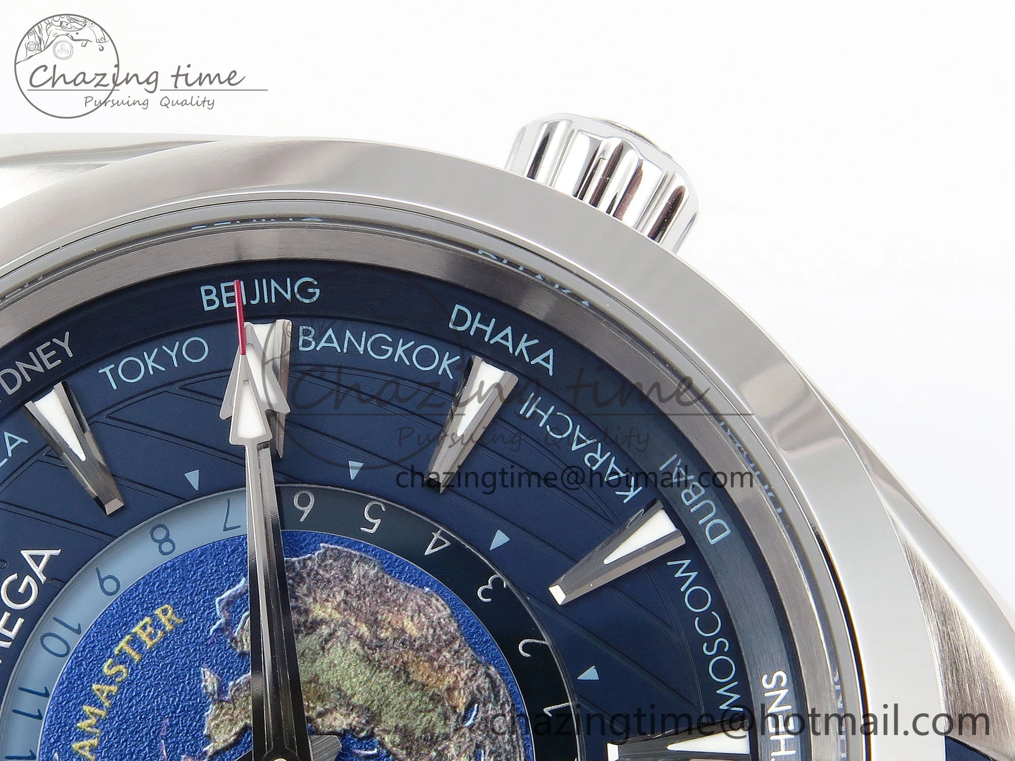Aqua Terra GMT Worldtimer 43mm VSF 1:1 Best Edition Deep Blue Dial on Blue Rubber Strap A8938 Super Clone