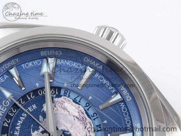 Aqua Terra GMT Worldtimer 43mm VSF 1:1 Best Edition Summer Blue Dial on Blue Rubber Strap A8938 Super Clone